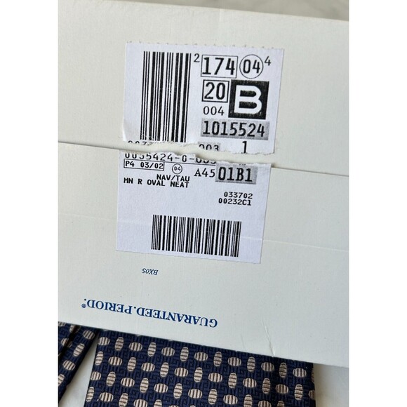 Lands' End Navy Blue  Tan Print Men's Silk Neck Tie  NEW - Picture 7 of 7